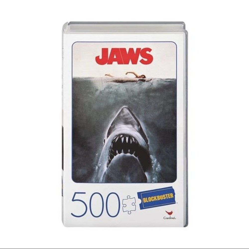 JAWS Movie Blockbuster 500-Piece Puzzle VHS Case Retro Film Collector